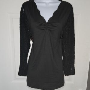 Black Buttery Top V Neck  1X